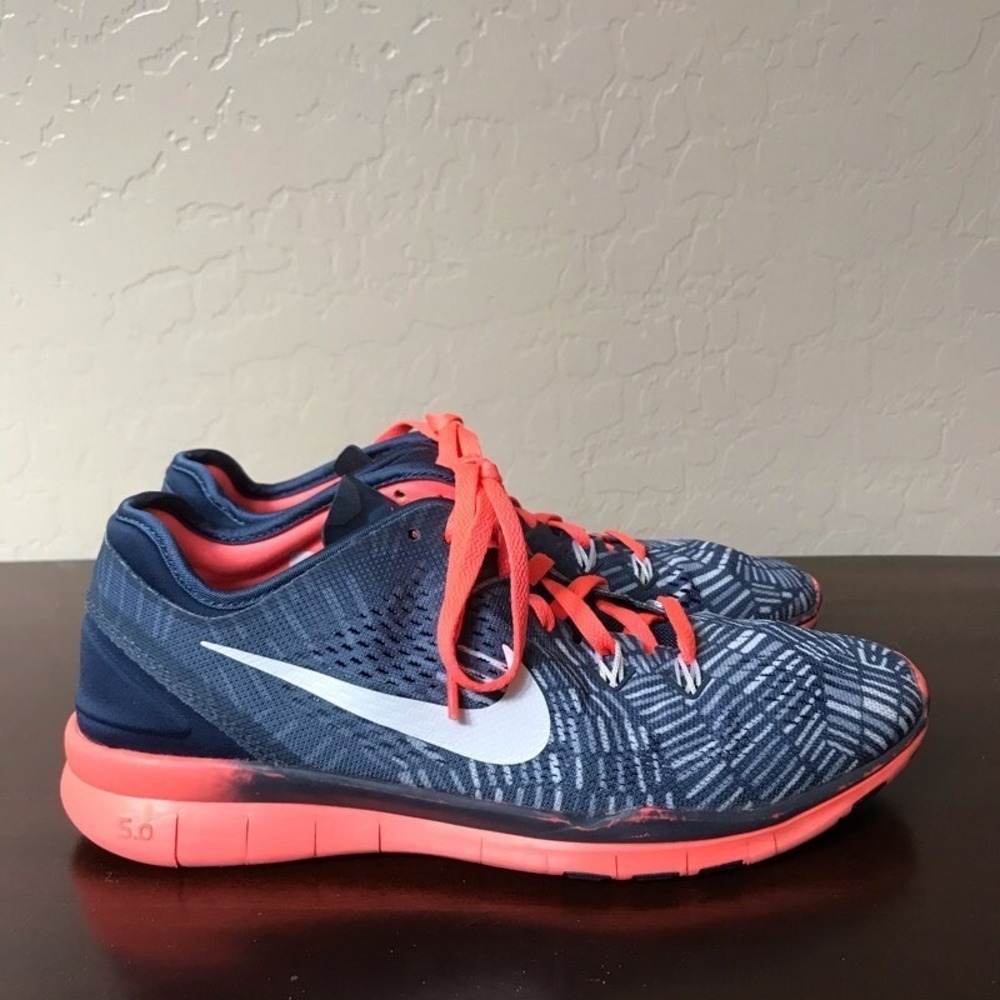 Nike Womens Free 5.0 Tr Fit 5 Prt Cross Training Shoes Blue Red 704695-405 7.5 M